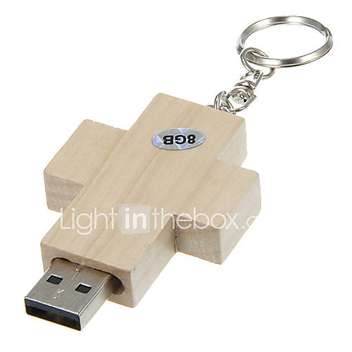 8G Cross Shaped Wooden Material with Keychain USB Flash Drive