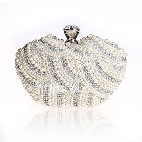 ONDY NewHeart Shaped Pearl Evening Bag (White)