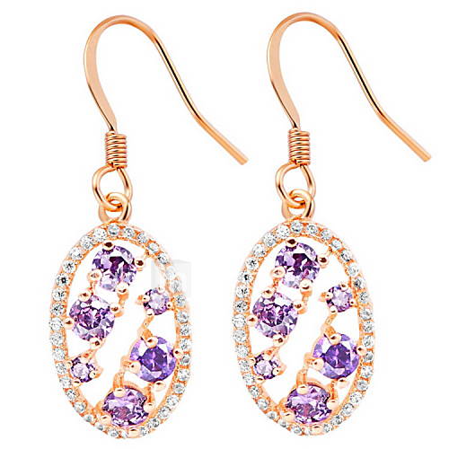 Fashion Gold Or Silver Plated With Purple Cubic Zirconia Oval Womens Earrings(More Colors)