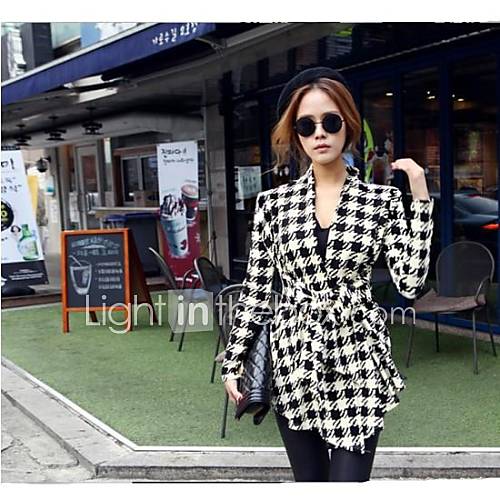 Womens Black And White Plaid Coat