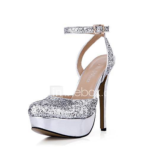 Sparkling Glitter Womens Stiletto Heel Platform Sandals Shoes with Buckle