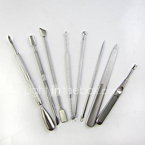 8PCS Nail Art Stainless Steel Nipper Pusher Cutter Kit Manicure Set for False Nail Tips Acrylic