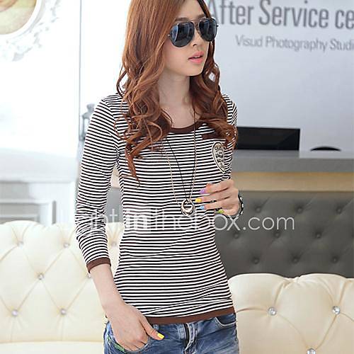 Womens Korean Style Stripe Medal Print T Shirt