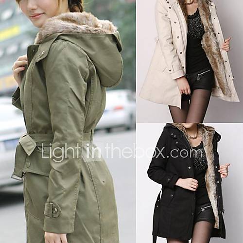 Womens Hoodie Thick Parka Belted Winter Coat