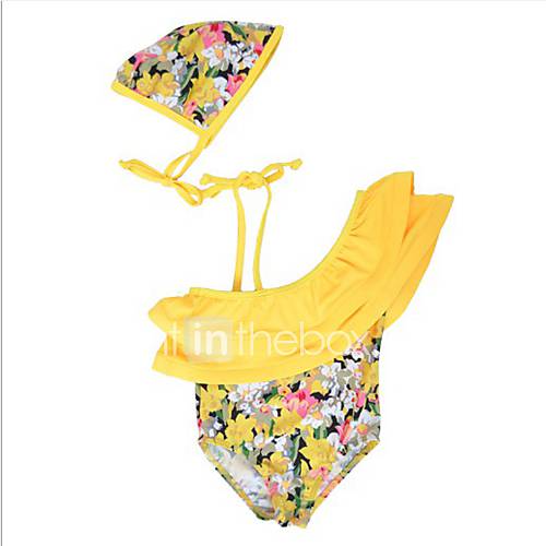 Girls Floral Print One piece Swimwear (With Sunflower Hat)