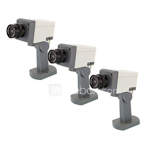 Phony Security Camera (Set of 3)  Flashing LED w/ Fake Video Cable