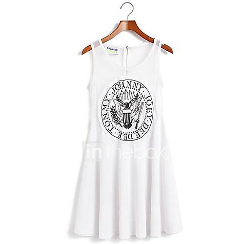 Womens Korean Style Wesh Stitching Letters Totem Print Sleeveless Dress