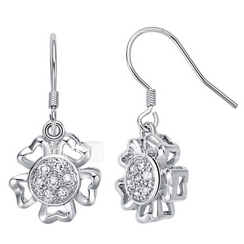 Fashion Silver Plated Silver With Cubic Zirconia Flower Drop Womens Earring