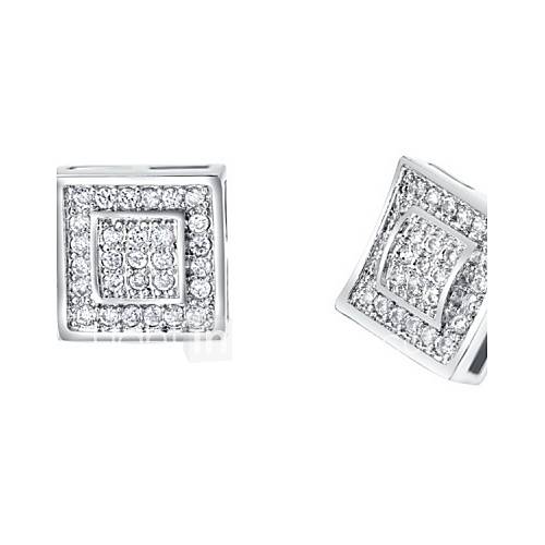 Fahionable Gold Or Silver Plated With Cubic Zirconia Square Womens Earrings(More Colors)