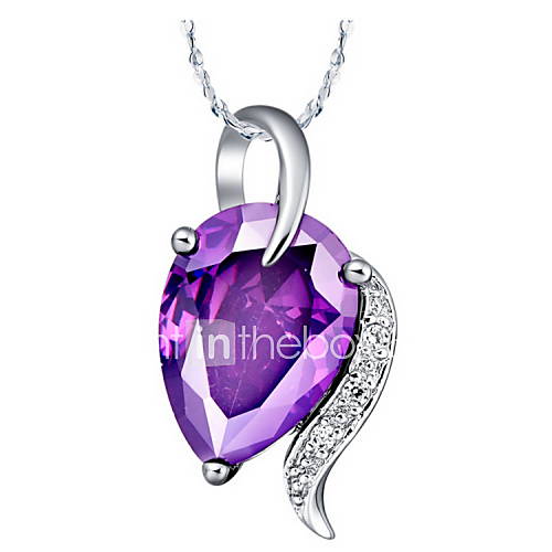 Elegant Heart Shape Womens Slivery Alloy Necklace With Gemstone(1 Pc)