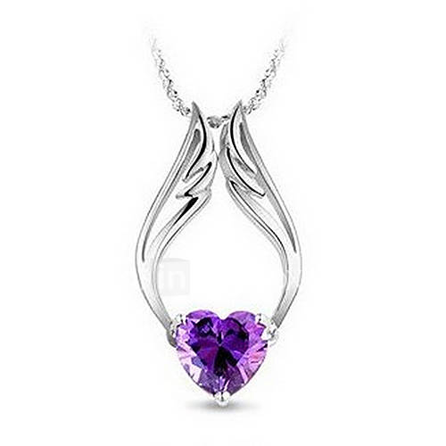 Elegant Wing Heart Shape Womens Slivery Alloy Necklace With Gemstone(1 Pc)