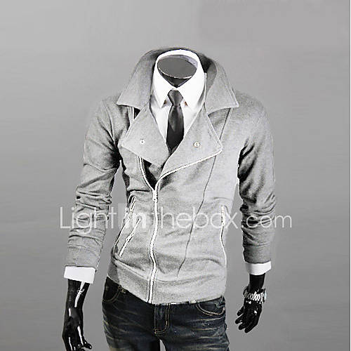 URUN Zipper Long Sleeve Solid Color Coat(Light Gray)