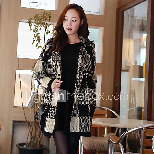 New Women Loose Retro Plaid Double Breasted Cardigan Sweater Casual Sweater