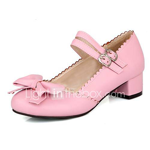 Faux Leather Womens Low Heel Heels Pumps/Heels Shoes with Bowknot (More Colors)