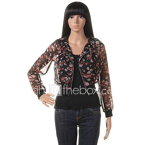 Womens Floral Print Long Sleeve Zipper Shrug Short Jacket Top