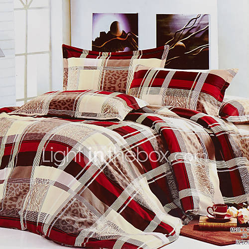 Duvet Cover,3 Piece Modern Style Red Plaid