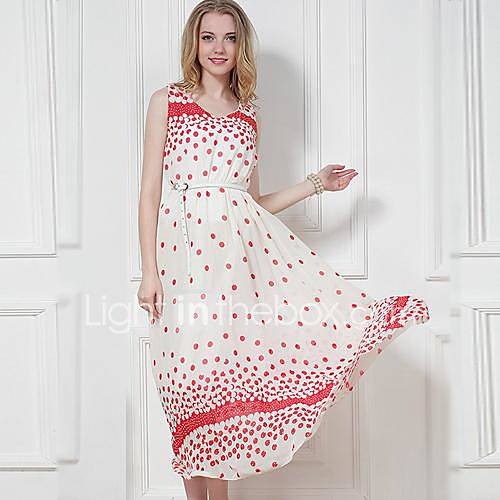 Womens White with Red Dots The Long Skirt