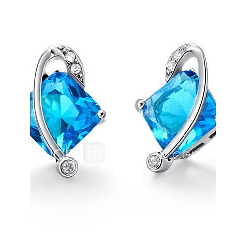 Fashionable Silver Plated With Cubic Zirconia Rhombus Womens Earrings(More Colors)