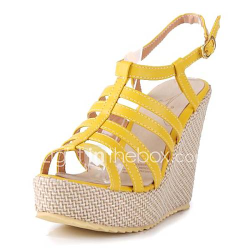 Faux Leather Womens Wedge Heel Platform Sling Back Sandals Shoes(More Colors)