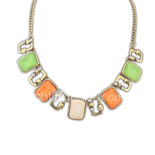 Fashion Style (Squares) Plated Alloy Resin Party Chain Statement Necklace (More Colors) (1 pc)