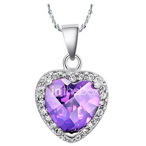 Vintage Heart Shape Womens Slivery Alloy Necklace With Gemstone(1 Pc)