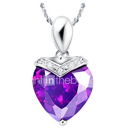 Elegant Heart Shape Womens Slivery Alloy Necklace With Gemstone(1 Pc)(Purple,Red)