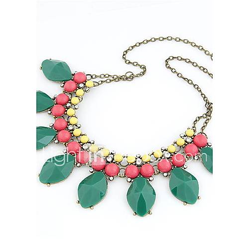 Womens Retro Metallic Luxury Fluorescent Gem Necklace