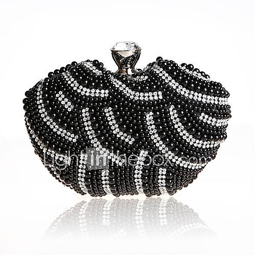 ONDY NewHeart Shaped Pearl Evening Bag (Black)