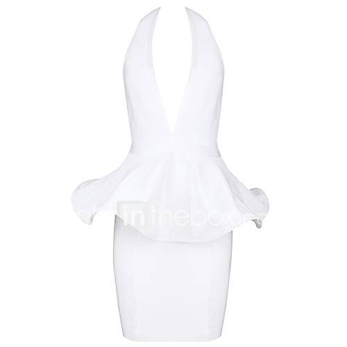 White Open Back Flouncing Slim Bodycon Bandage Dress