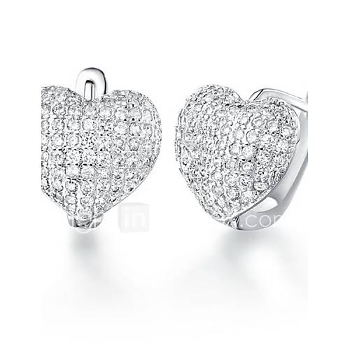 Sweet Silver Plated Silver With Cubic Zirconia Heart Shape Womens Earring