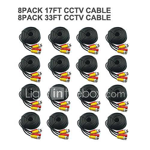 8 PACK 17FT 8 PACK 33FT BNC Cable Power Video Plug and Play Cable for CCTV Camera System Security