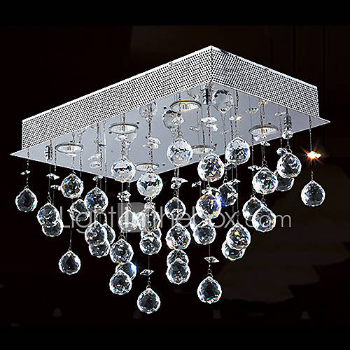 Crystal Flush Mount, 4 Light, Contemporary Minimalist Iron Electroplating