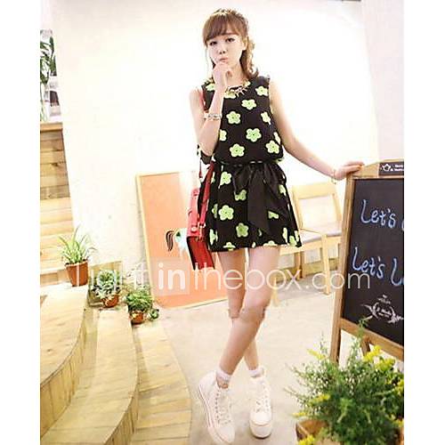 Womens Cute Print Flower Sleeveless Mini Dress