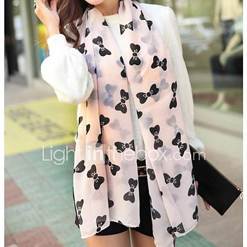 Womens Bowknot Print Long Chiffon Scarf