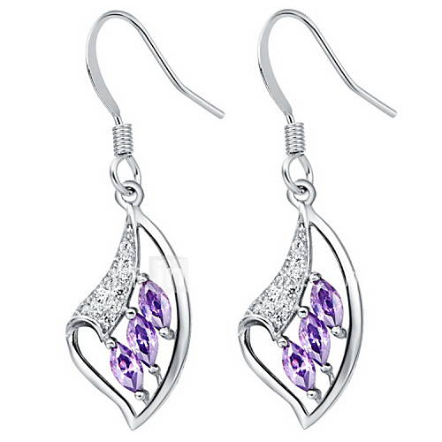 Fashionable Gold Or Silver Plated With Purple Cubic Zirconia Irregular Womens Earrings(More Colors)