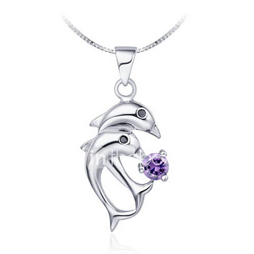 Elegant Dolphin Shape Womens Slivery Alloy Necklace(1 Pc)(Purple,White)