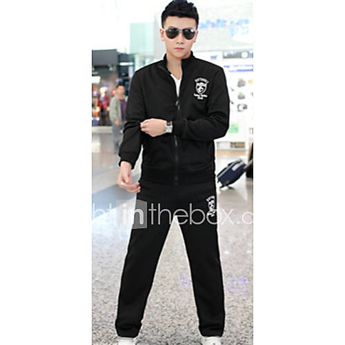 Mens Korean Handsome Solid Color Badge Jacket Clothing Sets