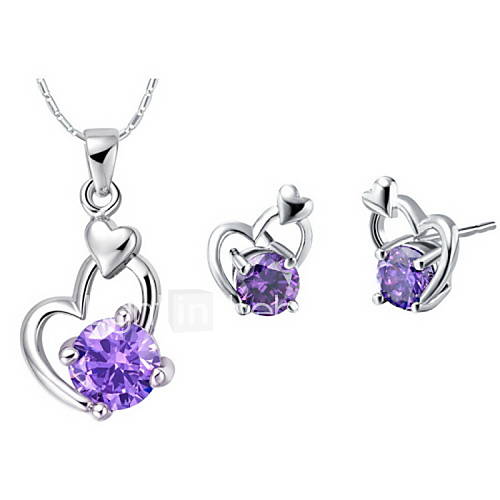 Tiny Silver Plated Silver With Cubic Zirconia Heart Shaped Womens Jewelry Set(Including Necklace,Earrings)