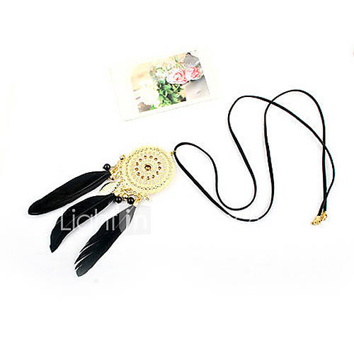 Womens Fashion Rhinestone Pierced Flowers Feather Necklace