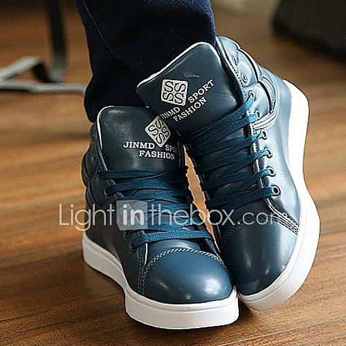 Trend Point Mens Fashionable Thick Leather Sneakers(Blue)