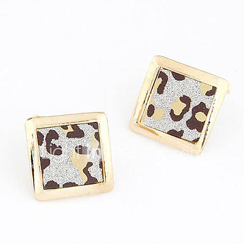 Womens Korean Fashion Frosted Leopard Print Square Stud