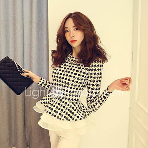 Womens Charming Plover Print Organza Cute Long Sleeve T shirt