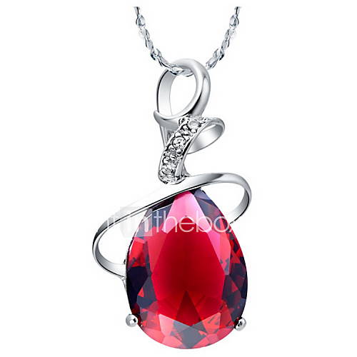 Elegant Water Drop Shape Womens Slivery Alloy Necklace With Gemstone(1 Pc)(Purple,Red)
