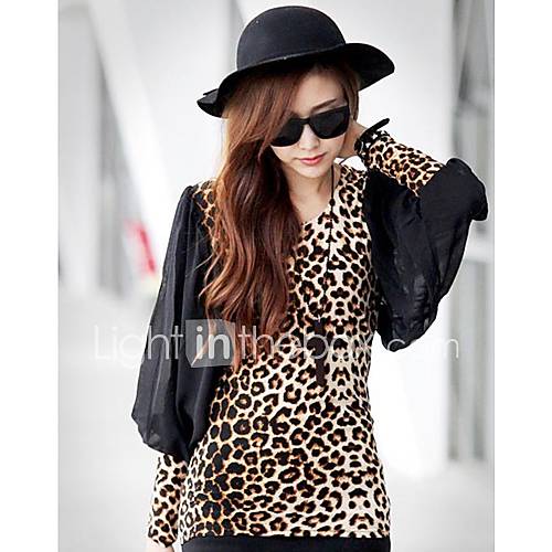 MUH Han Edition Personality Lily Sleeve Leopard Long Coat(Coffee)