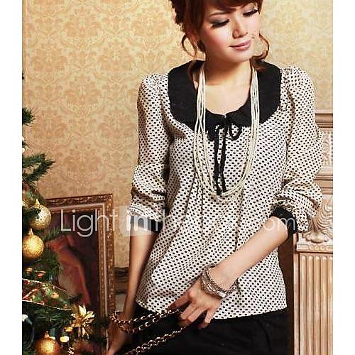 Womens Doll Collar Polka Dot Chiffon Shirt