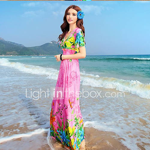 DGWE Womens Broken Beautiful Beach Seaside Holiday Dress(Pink)