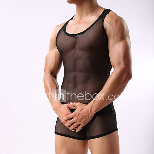 Mens Sheer Black Tanks