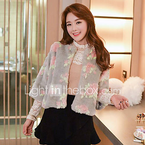 3/4 Sleeve Collarless Faux Fur Party/Casual Jacket