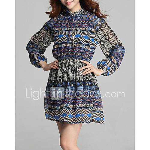Womens Lapel Long Sleeve Cultivate Ones Morality Princess Dress