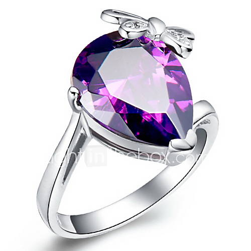 Elegant Sliver With Cubic Zirconia Tear Womens Ring(Purple,Red)(1 Pc)